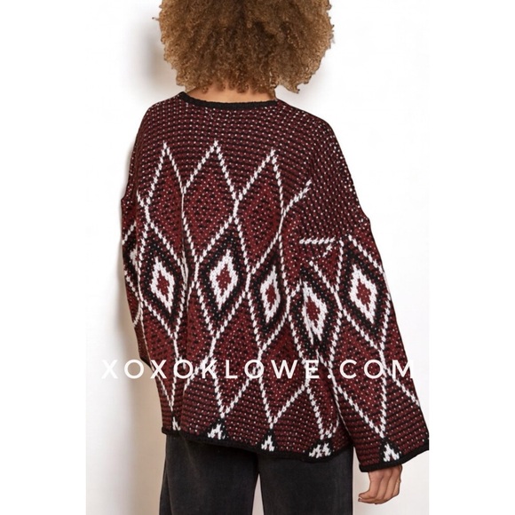 POL Burgundy Diamond Pattern Chunky Knit Cardi Relaxed Fit - Picture 11 of 13